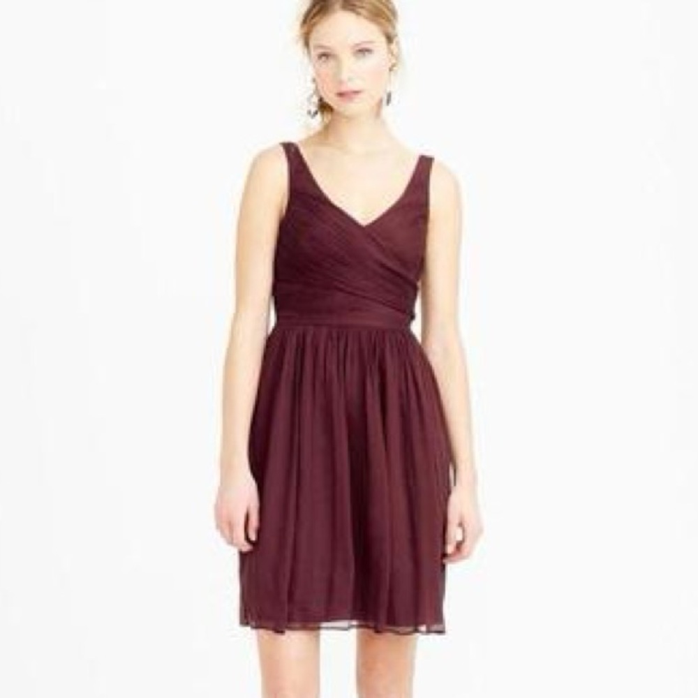 J. Crew Heidi Silk Chiffon Dress in Burgundy Size 18